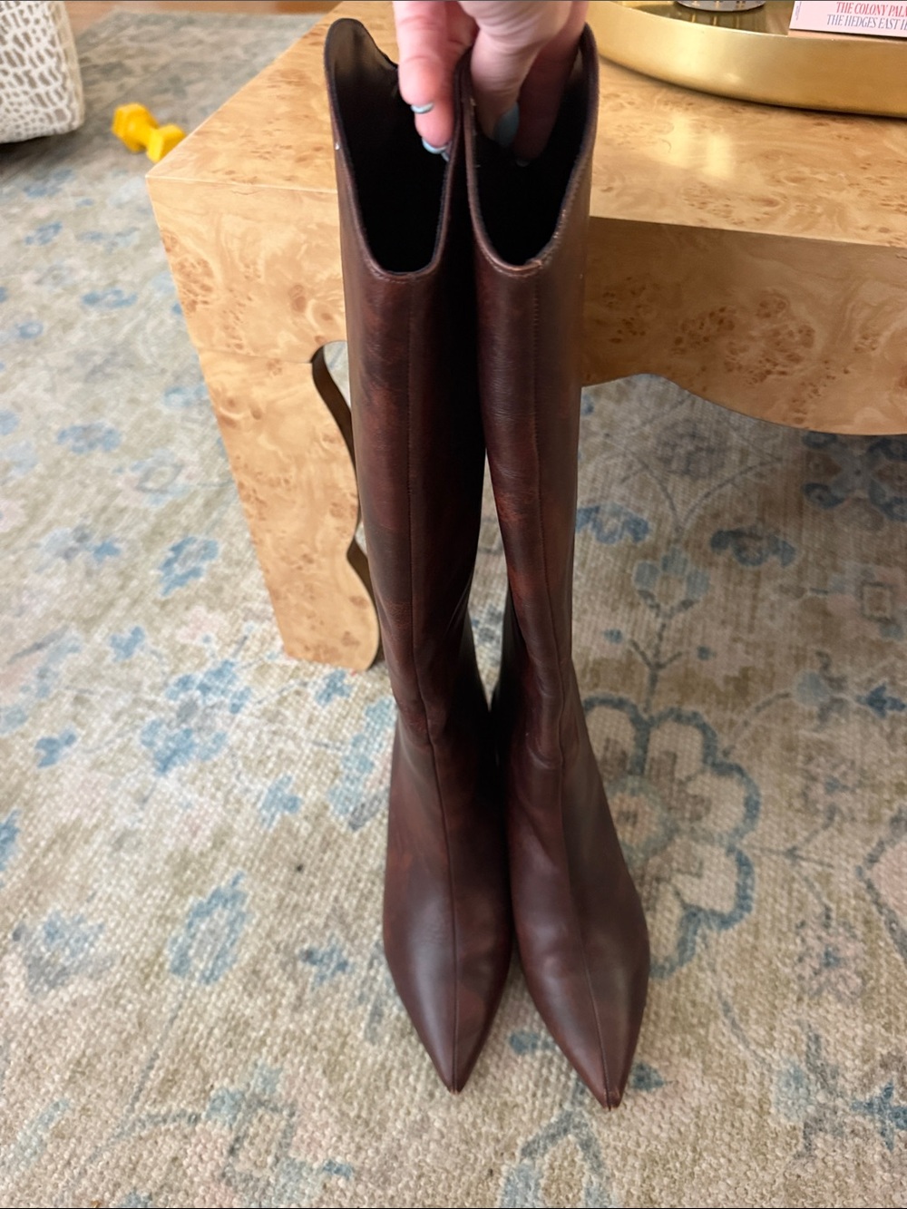 SCHUTZ Maryana Lo Leather Boots - Size 8.5 Kitten Heel Boot - Picture 2 of 6